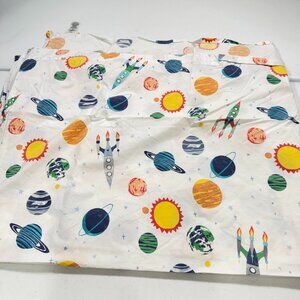 Pottery Barn kids Twin Flat Sheet planets blue yellow organic cotton